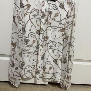 White House Black Market WHBM Long Sleeve Ornate-Print Blouse